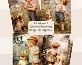 Patriotic Vintage Children Junk Journal Scrapbooking Gift Tags Card Toppers PDF Download