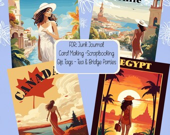 Cancún Canada Chile Egypt Travel Poster Wordart Junk Journal Scrapbooking Card Toppers PDF Download