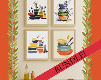 Stacked Bowls Cross Stitch Patterns: Colorful Kitchen Embroidery (PDF) Bundle