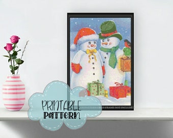Snowmen Cross Stitch Pattern Print and Stitch! F001