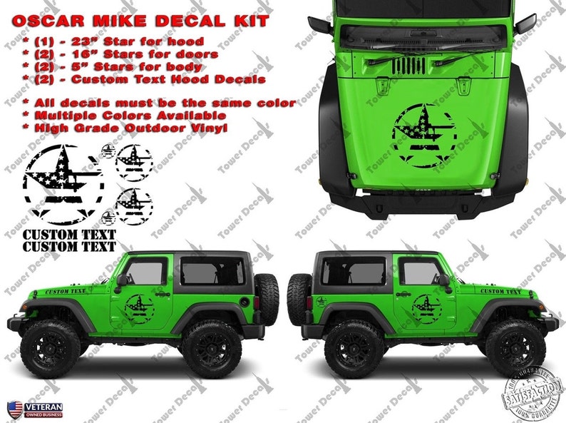 Oscar Mike Grunge US Flag Distressed Star Kit America Vinyl Decal Fits Jeep Wrangler TJ JK