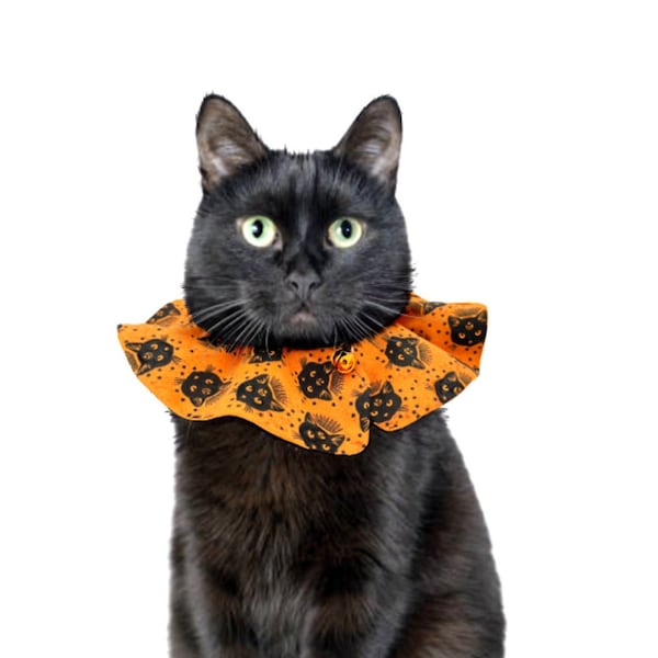 Mystic Cats Halloween Cat Collar Cover, Autumn Design, Fall Cat Collar, Quick Release Collar with Bell