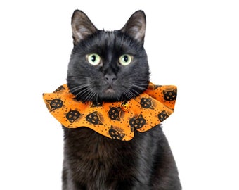 Mystic Cats Halloween Collar Cover: Autumn Orange Ruffle, Quick Release