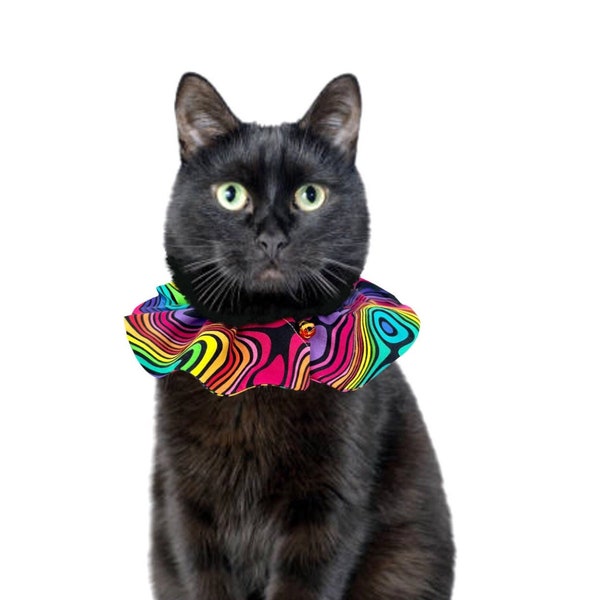 Bird-Safe Cat Collar, Vibrant Mod Rainbow Swirl Design, Breakaway Collar Option,  Wider Collar Cover