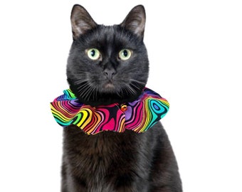 Bird-Safe Cat Collar, Vibrant Mod Rainbow Swirl Design, Breakaway Collar Option,  Wider Collar Cover