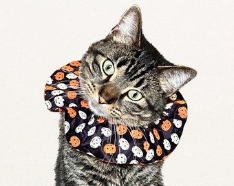Reversible Halloween Cat Collar Cover: Pumpkin Houndstooth