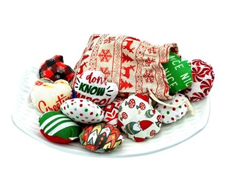 Handmade Christmas Catnip Toys, Holiday Burlap Gift Bag