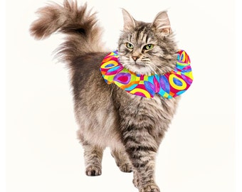 Bird Safe Rainbow Cat Collar Cover, Pet Safety Collar, Breakaway Collar with Bell, Fancy Cat Collar
