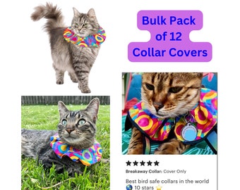 Bird-Safe Cat Collar Covers - Bright Rainbow Geometric Design - Pack of 12 Bird Saver Collar Covers