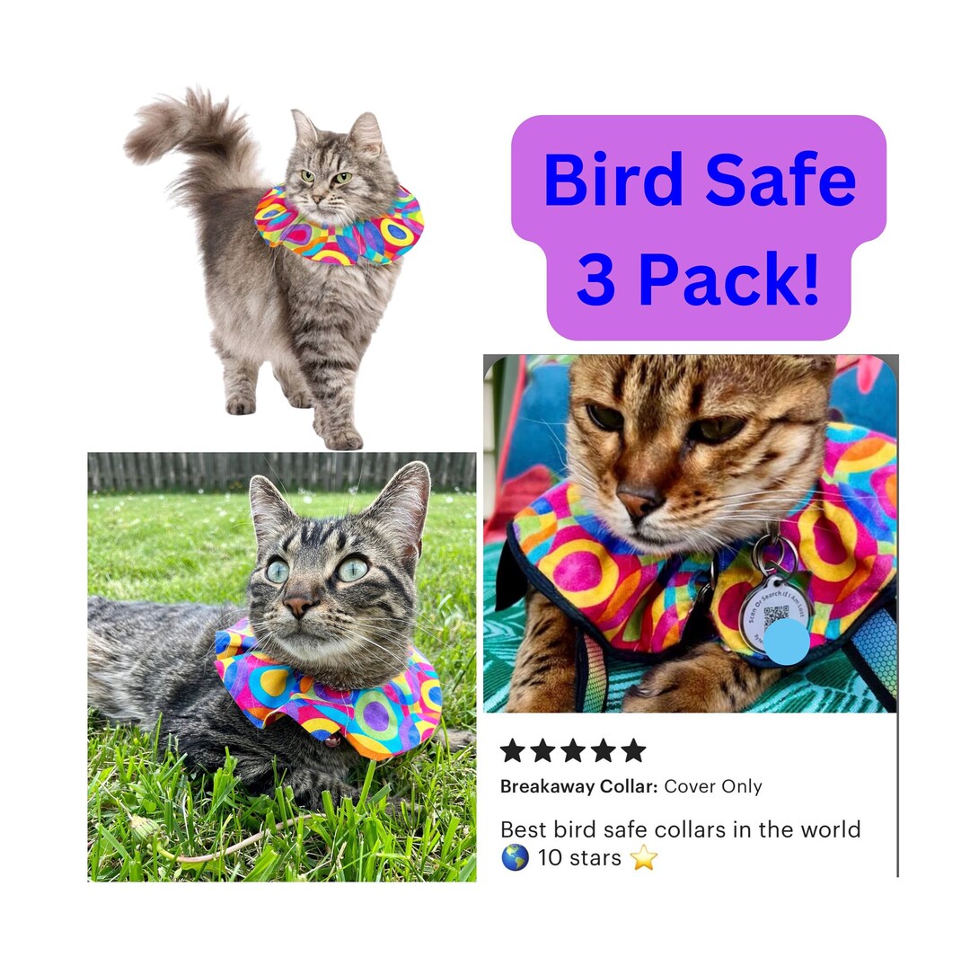 Bird Safe Cat Collar Covers 3 Pack, Cute Cat Collar Bundle, Breakaway