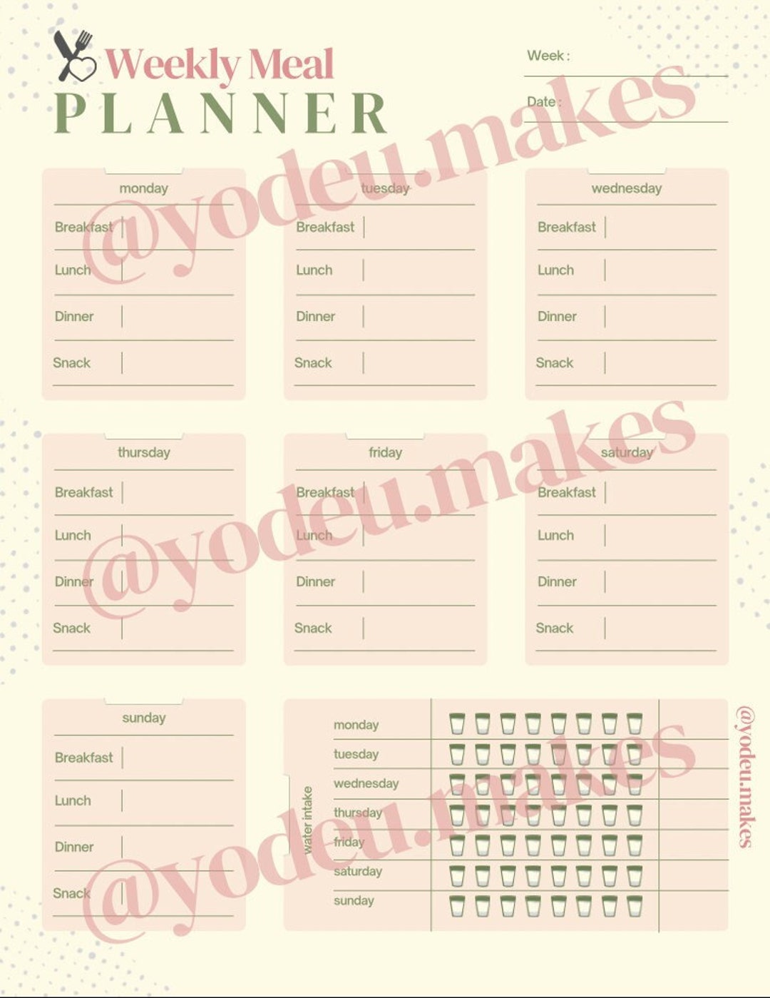 Weekly Meal Planner With Shopping List Pdf File - Etsy