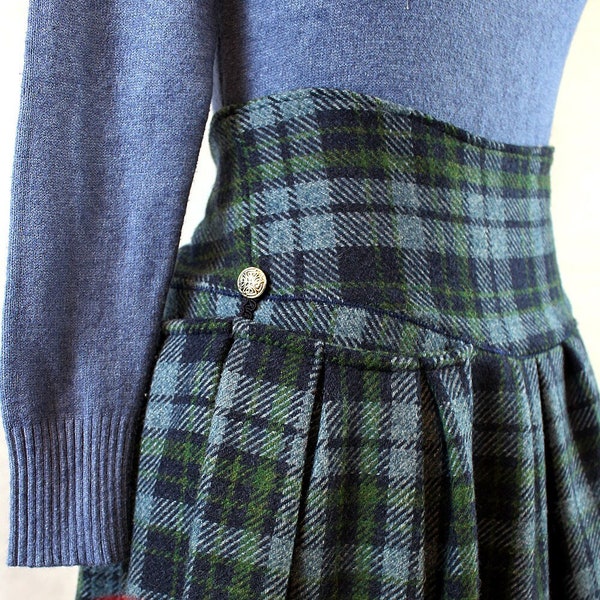 Tartan Pura Lana Maxi Piano Lunghezza Tasche Larghe Gonna Mittelalterliche Made in Italy