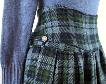 Gonna lunga in pura lana tartan con maxi lunghezza, tasche larghe, Made in Italy. Custom on measure