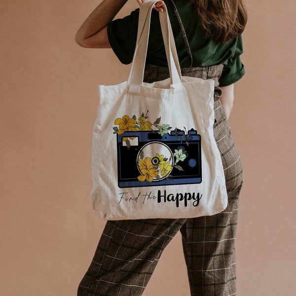 Encuentra el feliz - Bolsa de lona de compras reutilizable