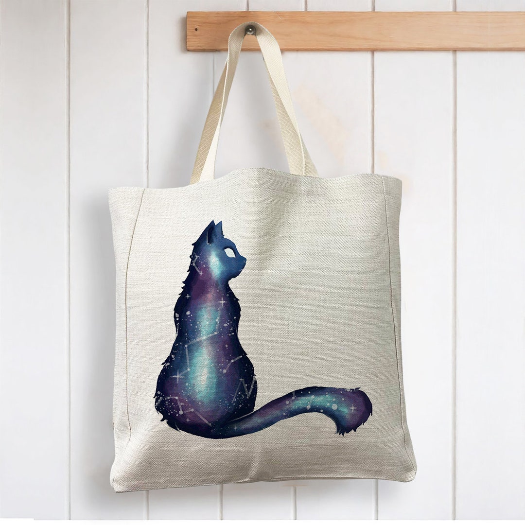 猫の銀河の星座 - 再利用可能なショッピングリネン風トートバッグ