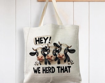 I herd that Cow Cattle Bull Cartoon funny - Reusable Shopping Linen Look Tote Bag
