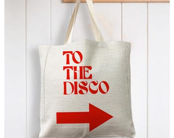 To The Disco Retro - Reusable Shopping Linen Look Tote Bag