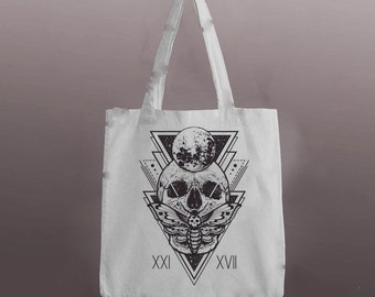 Geometric skull moth Illustration - Reuseable Shopping Canvas Tote Bag