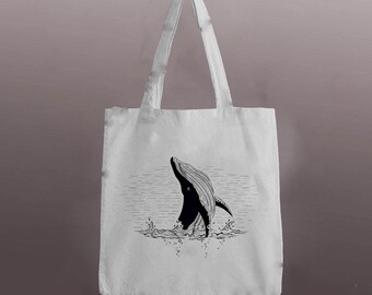 Whale Big Fish sea ocean - Reuseable Shopping Canvas Tote Bag