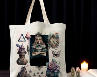 Alice im Wunderland wundervoll - Wiederverwendbare Einkaufstasche im Leinenlook