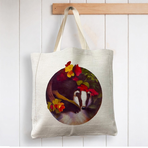 Scandinavian Nordic Badger Woodland Floral Flowers Reusable