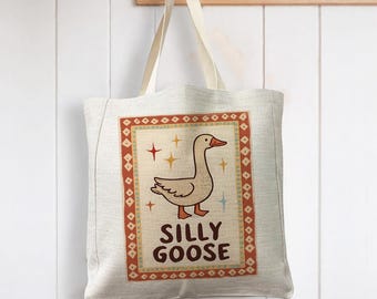 Silly Goose - Reusable Shopping Linen Look Tote Bag