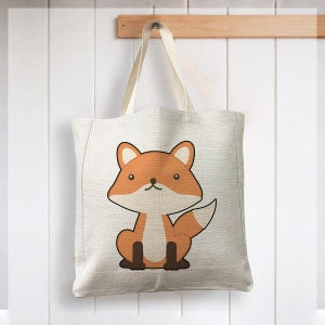 Dessin animé mignon renard - Tote bag réutilisable d&#39;aspect lin