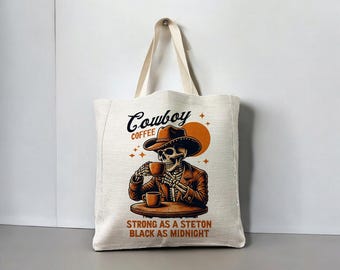 Cowboy coffee - Reusable Shopping Linen Look Tote Bag