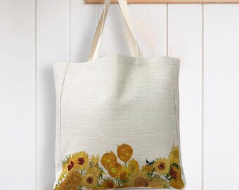 Vincent Van Gogh Sunflowers Flower Mix up Painting Reusable Shopping Linen Look Tote Bag