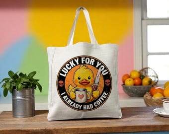 Lustige Badeente Jutebeutel Lucky For You I Todd Coffee auf Leinenoptik – Geschenkidee für Kaffeeliebhaber