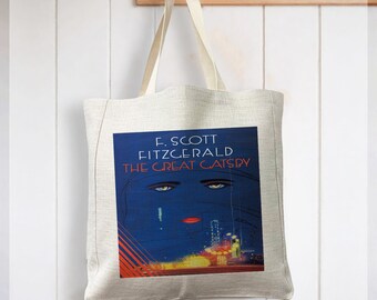 The Great Gatsby book cover - Reusable Shopping Linen Look Tote Bag