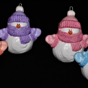 Ceramic Cuddles Snowman Ornament Pink