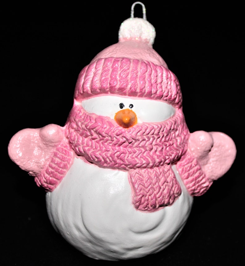 Ceramic Cuddles Snowman Ornament Pink
