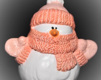 Ceramic Cuddles Snowman Ornament Orange-Christmas