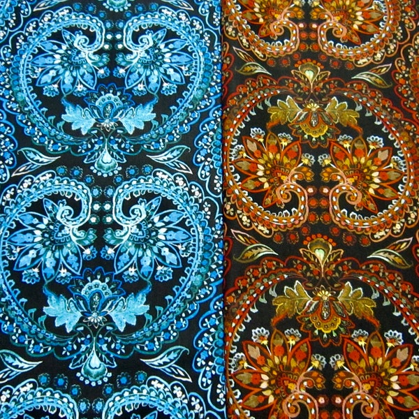 In The Beginning Cotton Fabric Jason Yenter Resplendent Collection Available In 2 Colors:  Blue or Rust