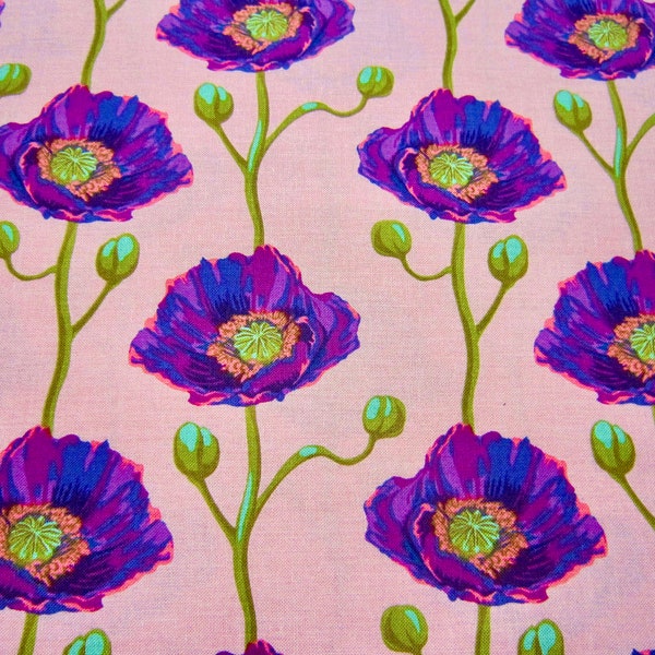 Free Spirit Pink and Purple Poppy Cotton Fabric Called Cheering Section Designed By Anna Maria Bright Eyes Collection