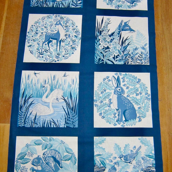 Makower UK Blue Woodland Animal Cotton Panel Foxwood 020