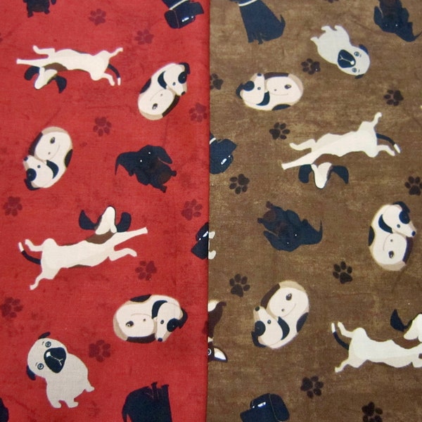 Clothworks Dog Cotton Fabric  "A Dog's Life"  Collection  Designed By Dan Di Paolo Available in Red Or Brown Background Y3363-4, Y3363-14