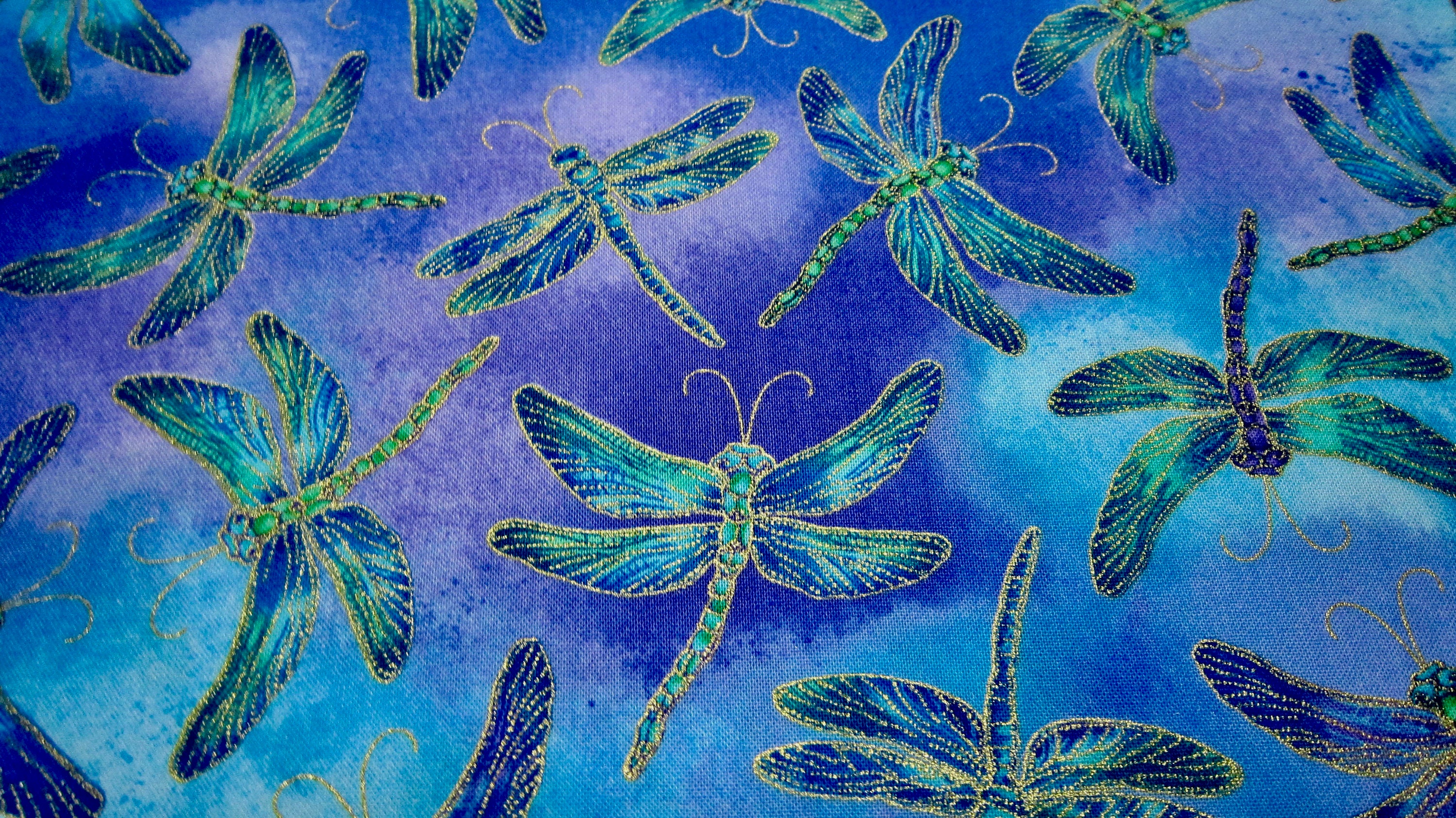 Dragonfly Cotton Fabric Called Iridescent Dragonflies Made By Etsy
