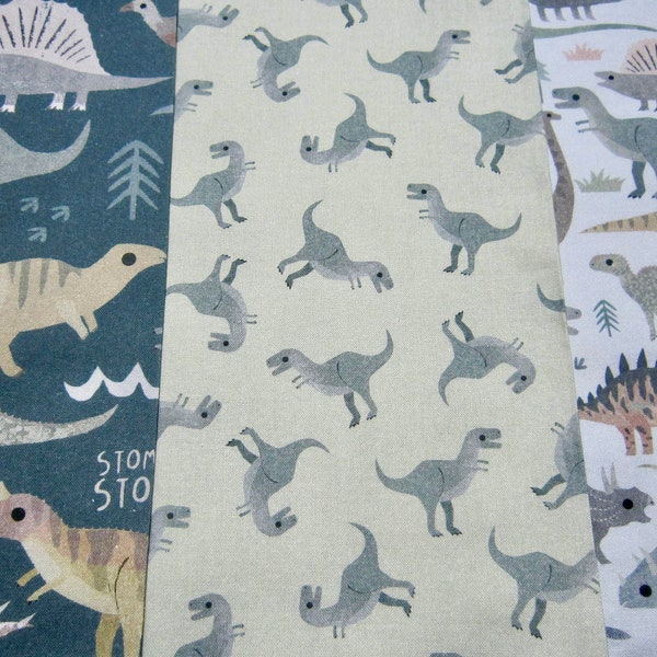 Dear Stella Cotton Dinosaur 3 Fabric Set "T-Rex"  "Stomp" and "Roar" Designed By Paint Love Studio STELLA-DLT2346,  DLT2339, DLT2342