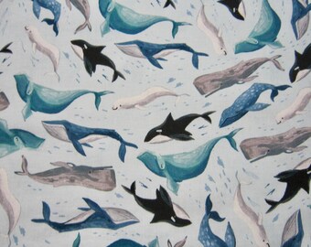 Dear Stella Blue Cotton Whale Fabric STELLA-DRR2079 Designed By Rae Ritchie 1 Yard 3 Inches