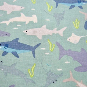 Riley Blake Designs Aqua Shark Cotton Fabric RIPTIDE Collection Designed By Citrus & Mint Designs