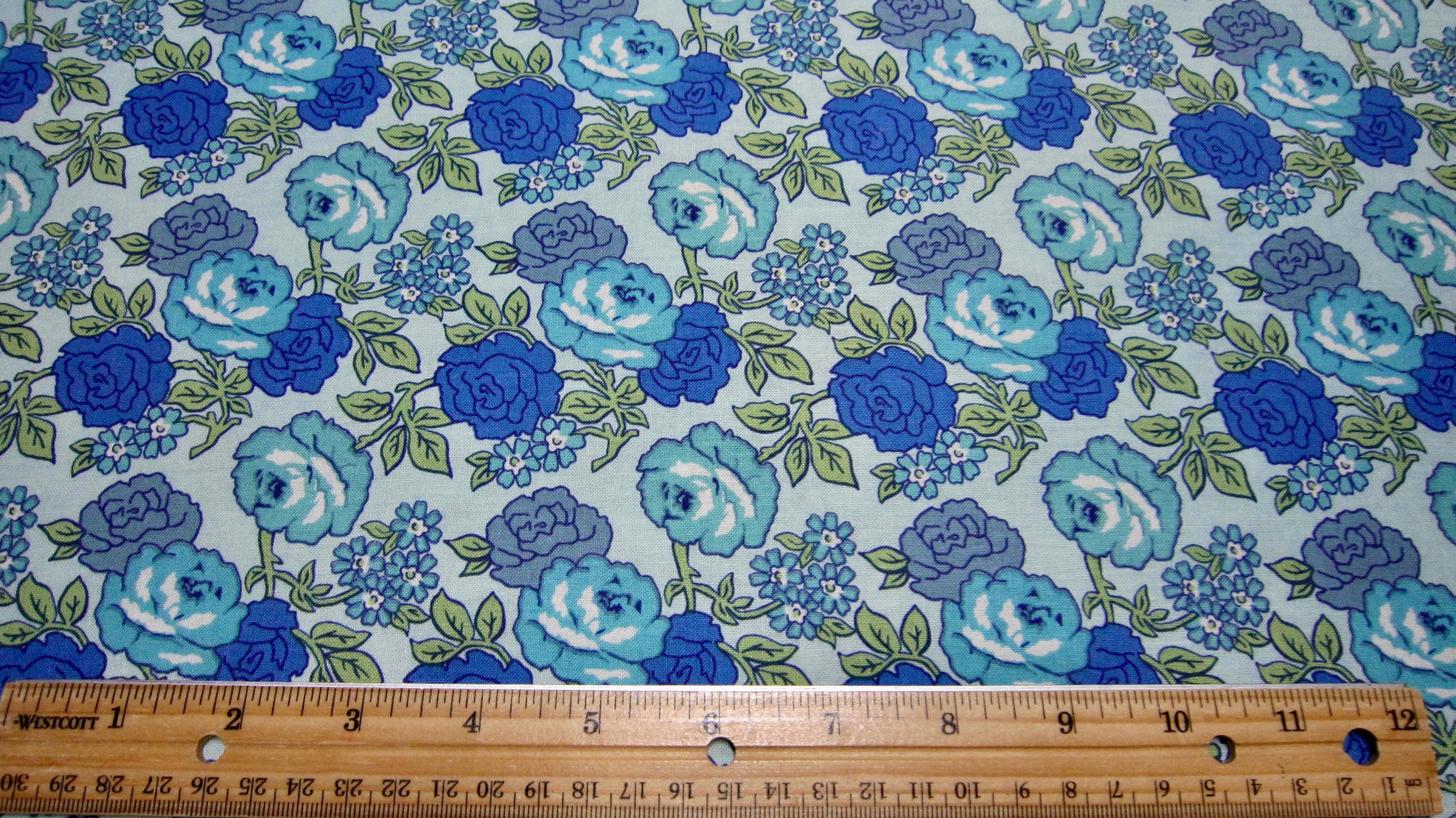 Blue and Turquoise Cotton Floral Fabric Flea Market Collection Etsy UK