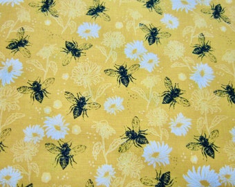 Golden Yellow Cotton Bee And Daisy Fabric Called Honey Bee Designed By My Mind's Eye  Made By Riley Blake Designs C11702
