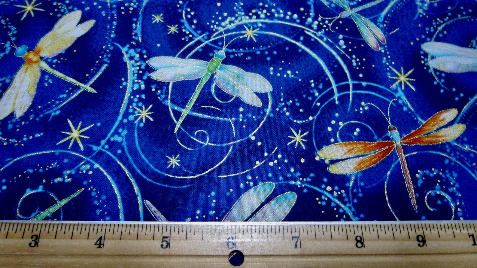 Royal Blue Metallic Dragonfly Cotton Fabric Made by Timeless Etsy