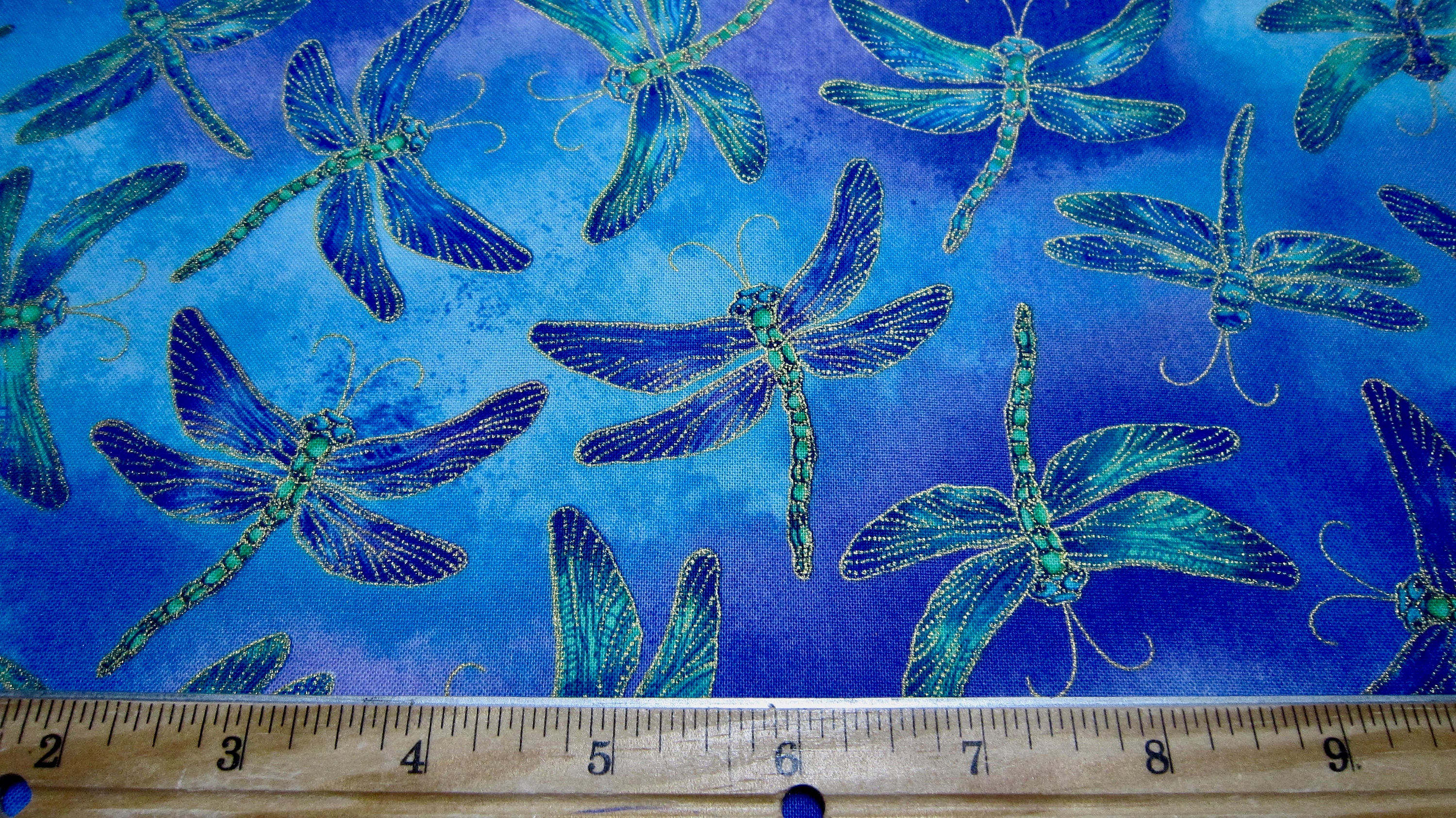Dragonfly Cotton Fabric Called Iridescent Dragonflies Made By Etsy