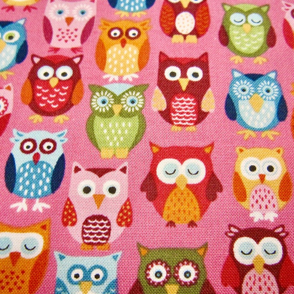 Makower UK Little Pink Owl Cotton Fabric Autumn Days Owls 2594