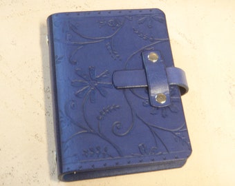CSherwoodLeather A7 Blue Flowered Pocket Organizer,NO FAUX LEATHER, Planner Notebook,Password Ringbinder,Journal,AddressBook,Travel Log