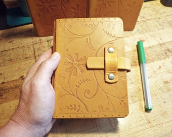 CSherwoodLeather NO FAUX A7 Butterscotch Flower Wallpaper Pocket Organizer,Planner Notebook,Password binder,Journal,AddressBook,Travel Log