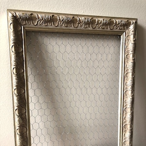 One of a Kind Gold Gilt Wood Frame Chicken Wire Wall Organizer